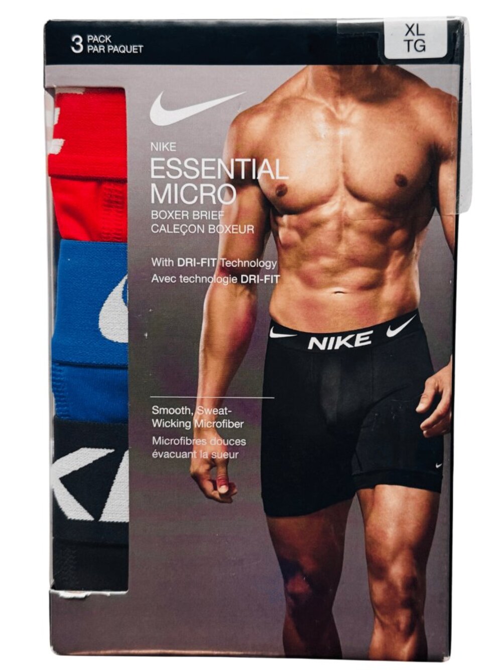 Nike Dri-FIT Essential Boxer Briefs 3 Pack XL Red Blue Black Multicolor Men